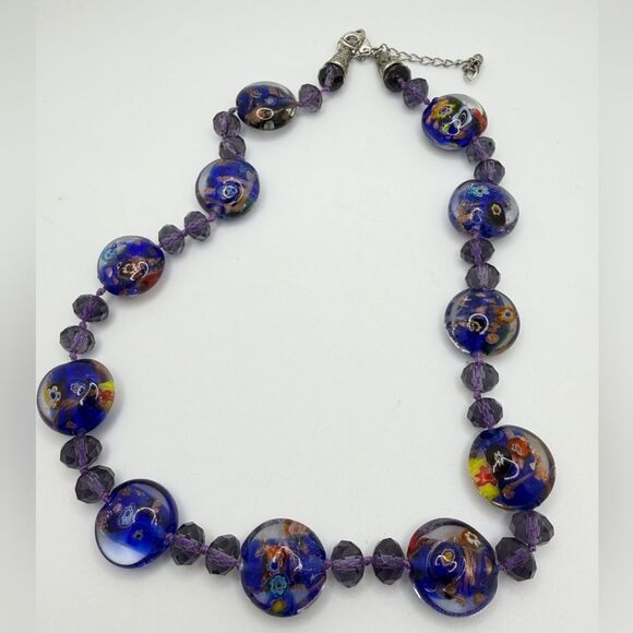 Jewelry - ~21" hand knotted w/ silver tone hardware, Murano and faceted glass necklace!